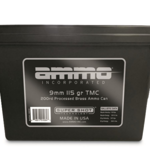 AMMO INCORPORATED, 9mm, Total Metal, 115 Grain, Processed Brass, 200 Rounds with Ammo Can