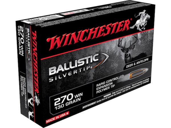 Winchester Ballistic Silvertip Ammunition 270 Winchester 130 Grain Ballistic Silvertip Rapid Controlled Expansion Polymer Tip Box of 20